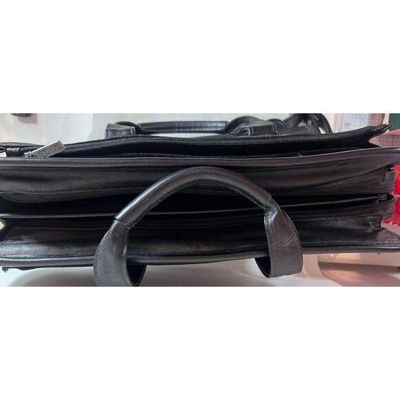 Kenneth Cole Reaction Black Leather Laptop Briefcase Bag Handles Shoulder Strap - Picture 3 of 11
